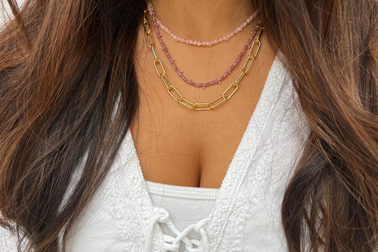 Rose Quartz Silver Gemstone Necklace