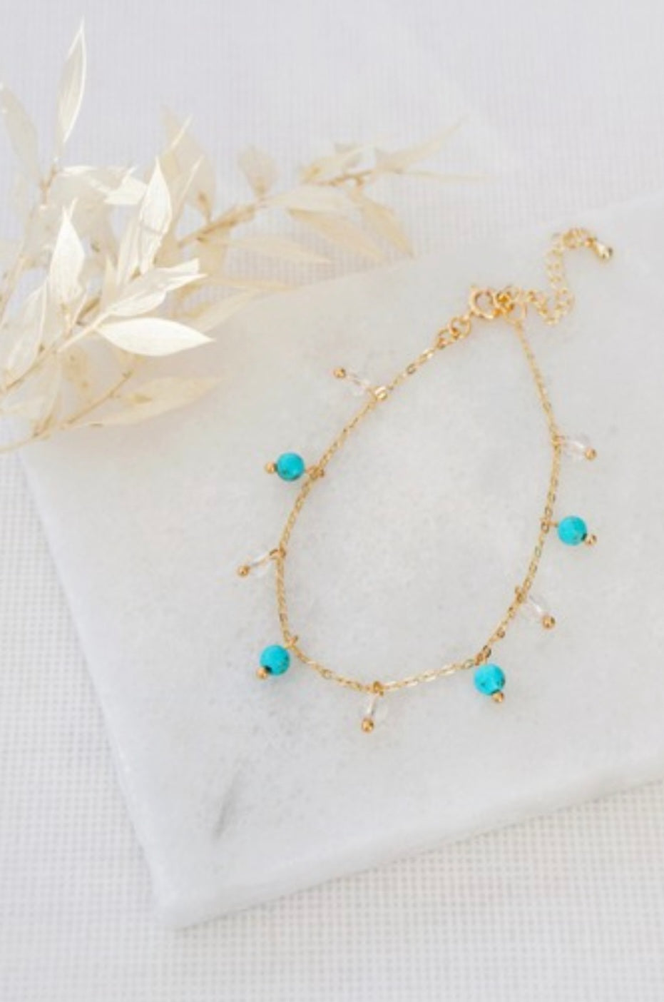 Gold Tone Turquoise & Clear Quartz Bracelet